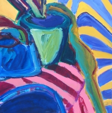 1160. Blue Kettle with Stripes 30x24