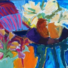 1310. Flowers on Table with Chairs  26x30 SOLD