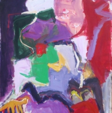 1054. Abstract with Orange Chair 46x42 SOLD