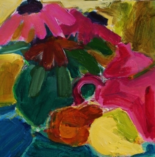 1221 Cone Flowers with Teapot  14x14