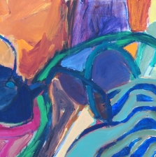 1590. Still Life with Blue Kettle and Striped Cushion 22x28