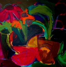 1670.  Still Life with Flowers and Watermelon 20x24 SOLD