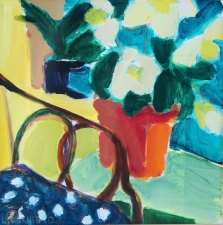 1838. White Flowers with Chair 18x18